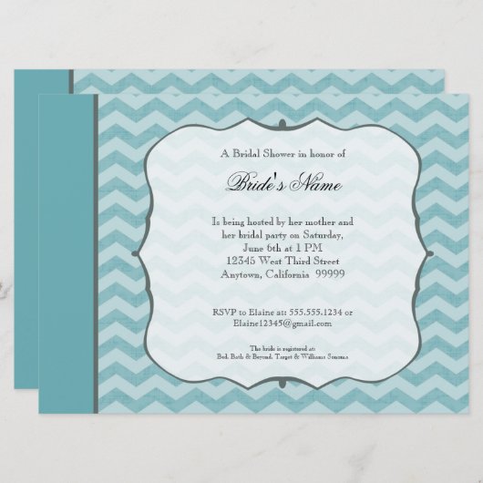 Chevron Pattern Bracket Lijst Blauwgroen Vrijgezel Kaart (Voorkant / Achterkant)