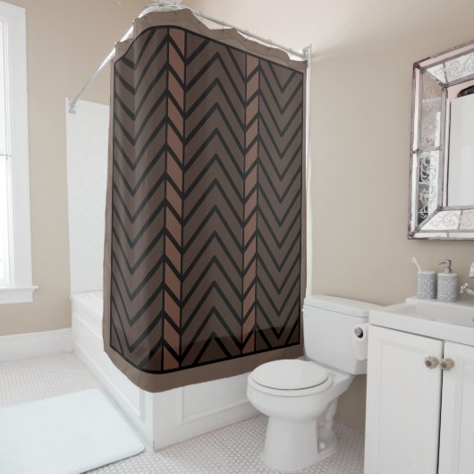Chevron Pattern Brown Douchegordijn (In situ)