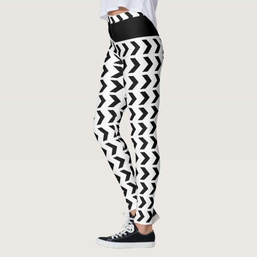 Chevron Pattern Cute Monogrammed White Black Leggings (Links)
