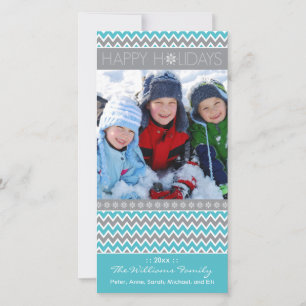 Chevron Pattern Family Holiday Photocard (Aqua) Feestdagenkaart