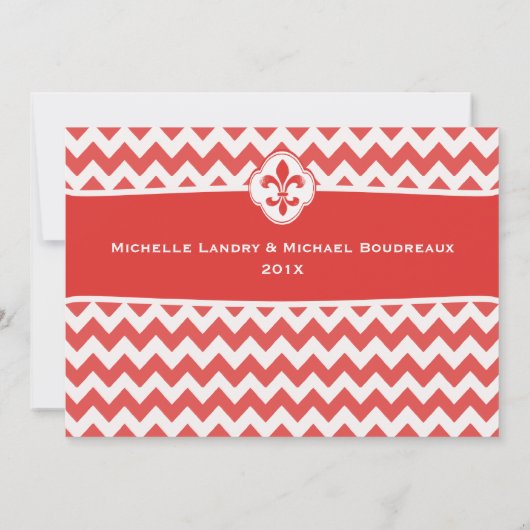 Chevron Pattern Fleur de Lis Event Red en White Kaart (Achterkant)