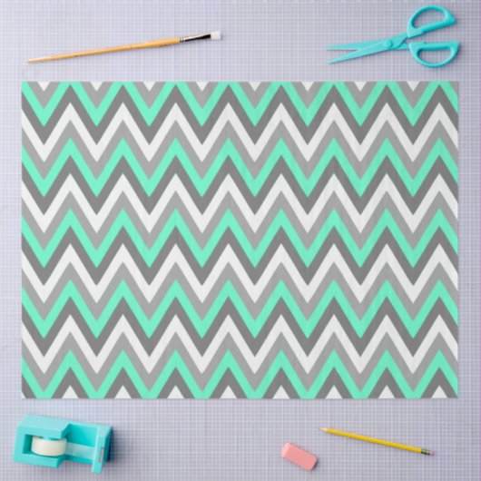 Chevron Pattern Grey White Mint Decoupage Tissuepapier (Craft)