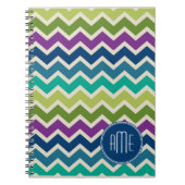 Chevron Pattern in Peacock Colors Custom Monogram Notitieboek (Voorkant)