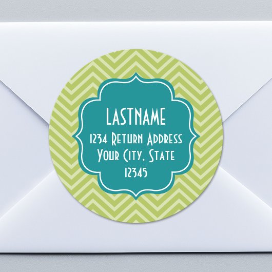 Chevron Pattern met monogram - Blauwgroen blauw en Ronde Sticker