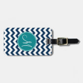 Chevron Pattern met monogram - Blauwgroen marinema Bagagelabel (Voorkant horizontaal)