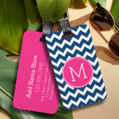 Chevron Pattern met monogram - magenta op de marin Bagagelabel