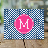 Chevron Pattern met monogram - magenta op de marin Briefkaart