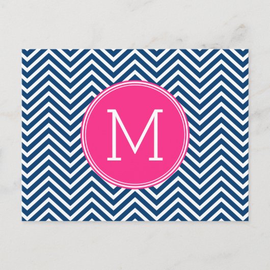 Chevron Pattern met monogram - magenta op de marin Briefkaart (Voorkant)