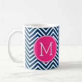 Chevron Pattern met monogram - magenta op de marin Koffiemok (Links)