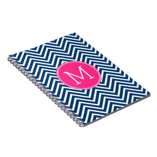 Chevron Pattern met monogram - magenta op de marin Notitieboek (Rechterzijde)