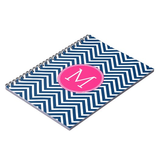 Chevron Pattern met monogram - magenta op de marin Notitieboek (Linkerzijde)