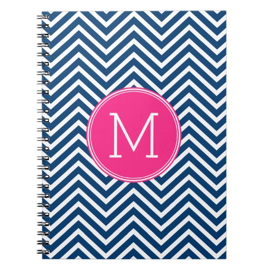 Chevron Pattern met monogram - magenta op de marin Notitieboek (Voorkant)