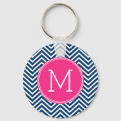 Chevron Pattern met monogram - magenta op de marin Sleutelhanger (Voorkant)