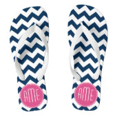 Chevron Pattern met monogram - magenta op de marin Teenslippers (Voetbed)