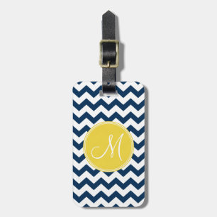 Chevron Pattern met monogram - marinegeel Bagagelabel