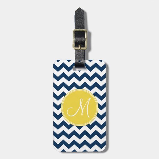 Chevron Pattern met monogram - marinegeel Bagagelabel (Voorkant verticaal)