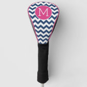 Chevron Pattern met monogram - Navy Hot Pink Golfheadcover (Voorkant)
