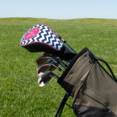 Chevron Pattern met monogram - Navy Hot Pink Golfheadcover (Insitu)