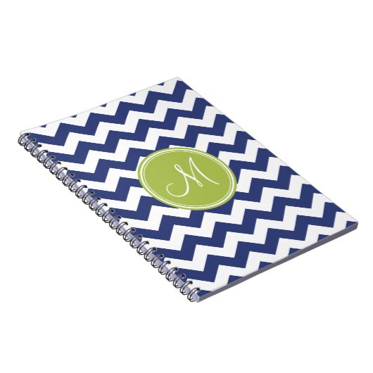 Chevron Pattern met monogram - Navy Limoen Notitieboek (Rechterzijde)