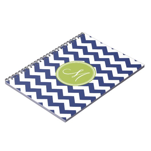 Chevron Pattern met monogram - Navy Limoen Notitieboek (Linkerzijde)