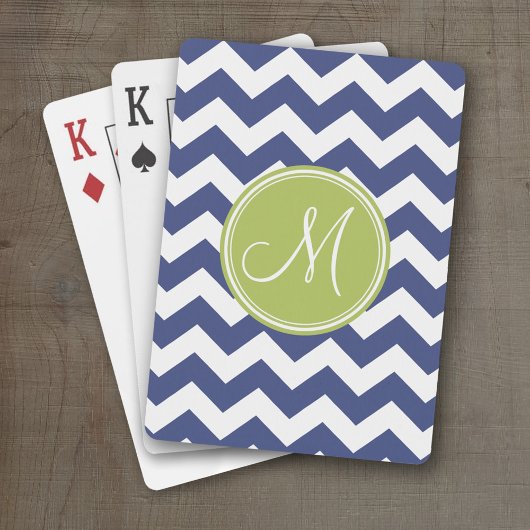 Chevron Pattern met monogram - Navy Limoen Pokerkaarten
