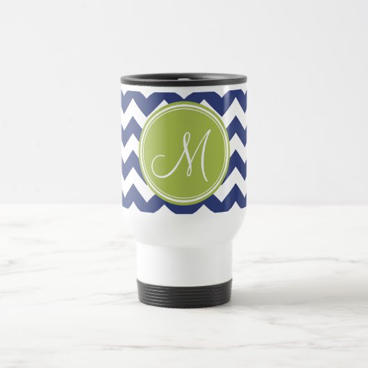 Chevron Pattern met monogram - Navy Limoen Reisbeker (Center)