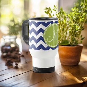 Chevron Pattern met monogram - Navy Limoen Reisbeker