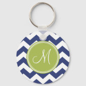 Chevron Pattern met monogram - Navy Limoen Sleutelhanger (Voorkant)