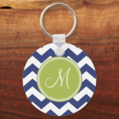 Chevron Pattern met monogram - Navy Limoen Sleutelhanger (Voorkant)