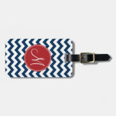 Chevron Pattern met monogram - Navy Red Bagagelabel (Voorkant horizontaal)