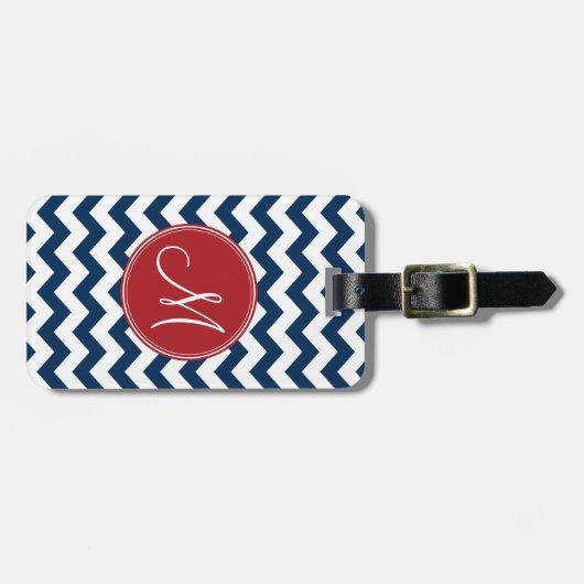 Chevron Pattern met monogram - Navy Red Bagagelabel (Voorkant horizontaal)