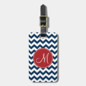 Chevron Pattern met monogram - Navy Red Bagagelabel (Voorkant verticaal)