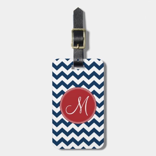 Chevron Pattern met monogram - Navy Red Bagagelabel (Voorkant verticaal)