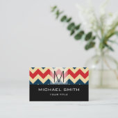 Chevron Pattern Modern Black Monogram #10 Visitekaartje (Staand voorkant)