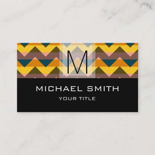 Chevron Pattern Modern Black Monogram #11 Visitekaartje (Voorkant)