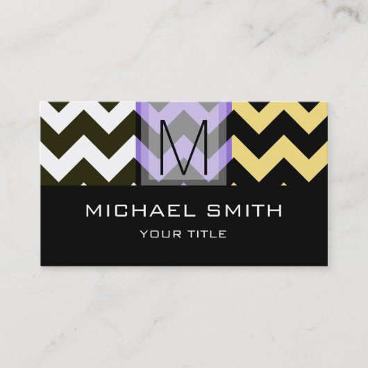 Chevron Pattern Modern Black Monogram #2 Visitekaartje (Voorkant)