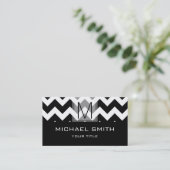 Chevron Pattern Modern Black Monogram #7 Visitekaartje (Staand voorkant)