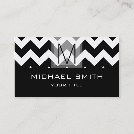 Chevron Pattern Modern Black Monogram #7 Visitekaartje (Voorkant)
