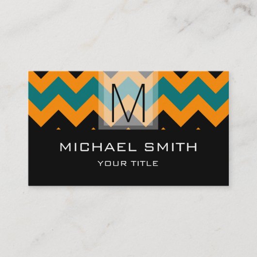 Chevron Pattern Modern Black Monogram #8 Visitekaartje (Voorkant)