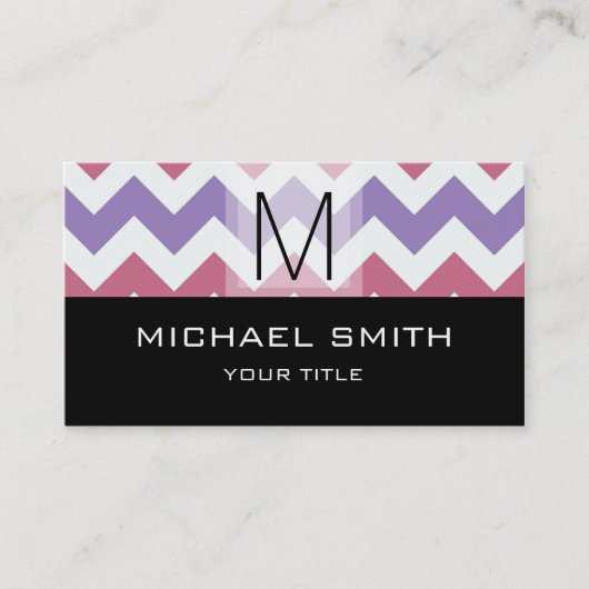 Chevron Pattern Modern Black Monogram Visitekaartje (Voorkant)
