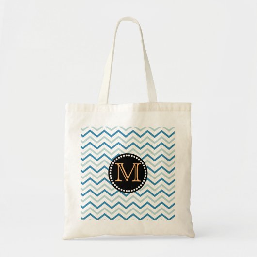Chevron Pattern Monogram Zee Blue Gray Tote Bag (Voorkant)