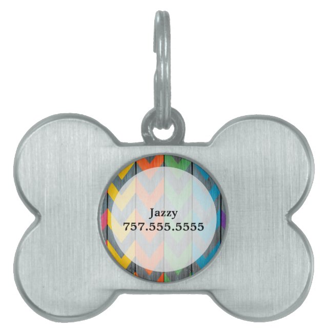 Chevron Pattern on Wood Texture by Shirley Taylor Huisdieren Naamplaatje (voorkant)