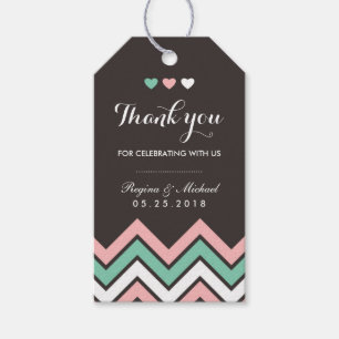 Chevron Pattern Pink and Blue Wedding Gift Label Cadeaulabel