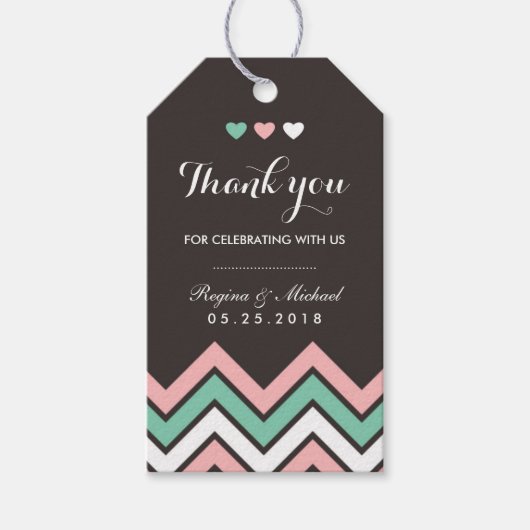 Chevron Pattern Pink and Blue Wedding Gift Label Cadeaulabel (Voorkant)