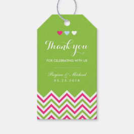 Chevron Pattern Pink and Green Wedding Gift Label Cadeaulabel