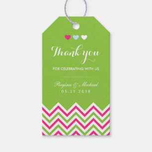 Chevron Pattern Pink and Green Wedding Gift Label Cadeaulabel