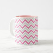 Chevron Pattern Pink & Gray Modern Tweekleurige Koffiemok (Voorkant links)