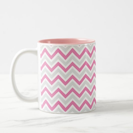 Chevron Pattern Pink & Gray Modern Tweekleurige Koffiemok (Links)
