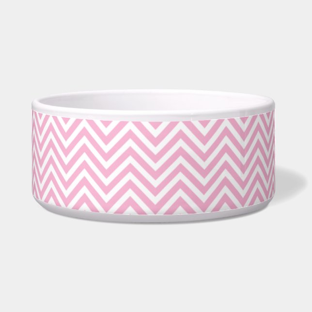 Chevron Pattern Roze Witte ZigZag  Retro Voerbakje (Voorkant)
