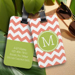 Chevron Pattern Single Monogram - Koraal en Limoen Bagagelabel<br><div class="desc">Reis in stijl met dit kleurrijke ontwerp en een ruimte voor monogrammen. Als u het kunstwerk moet aanpassen of de doopvont veranderen,  kunt u op het aanpassingsgebied klikken. Dit zal u aan het ontwerphulpmiddel nemen waar u vele veranderingen kunt aanbrengen.</div>